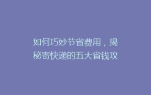 如何巧妙节省费用,揭秘寄快递的五大省钱攻略,告别高价快递烦恼!