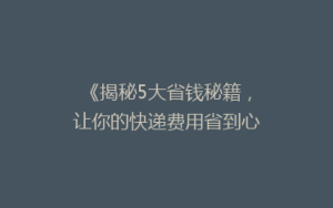 《揭秘5大省钱秘籍,让你的快递费用省到心花怒放!》