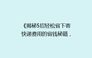 《揭秘5招轻松省下寄快递费用的省钱秘籍,告别高价快递烦恼!》